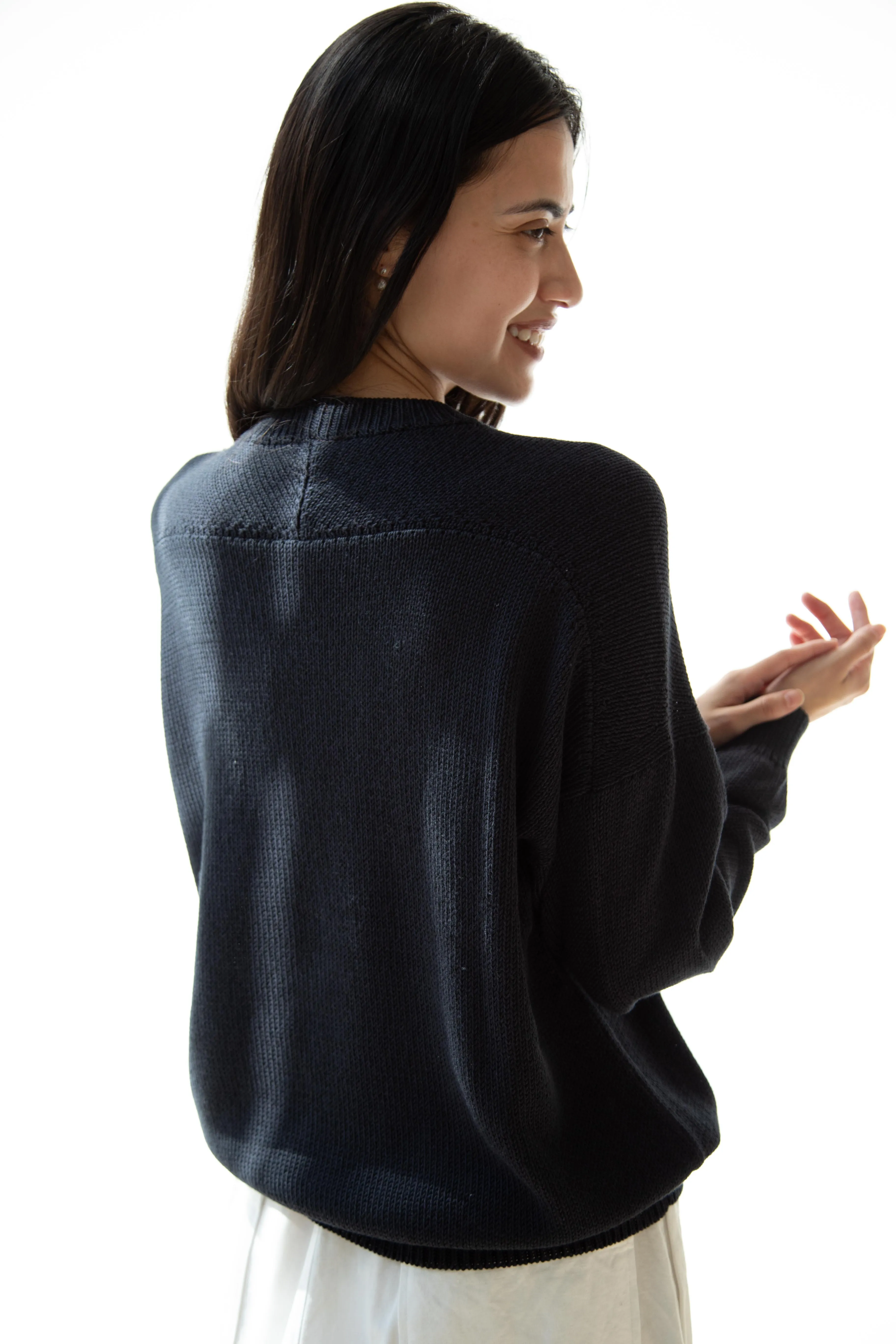 Arts & Science | Back Line Sweater in Dark Navy Cotton Silk