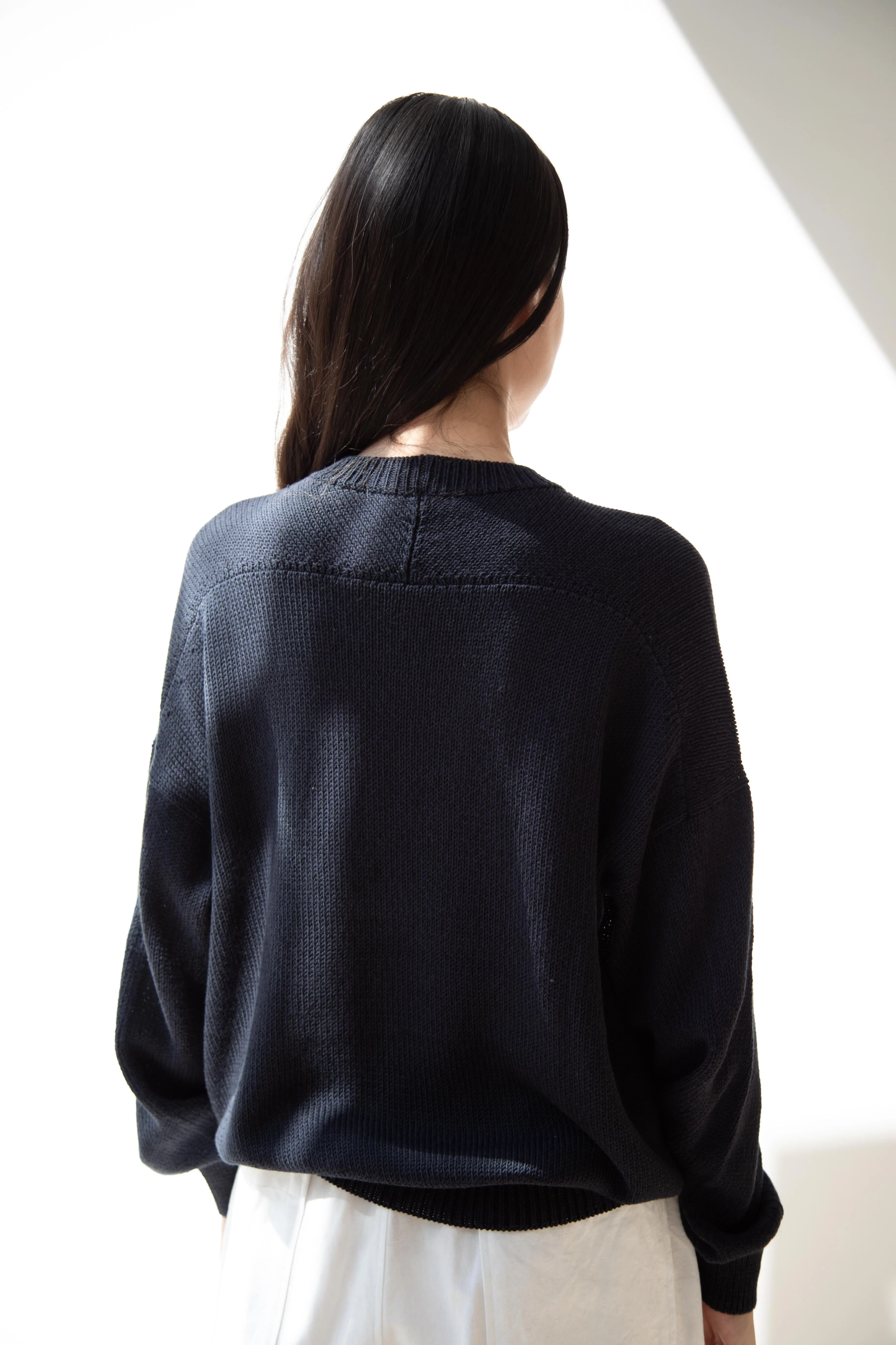 Arts & Science | Back Line Sweater in Dark Navy Cotton Silk