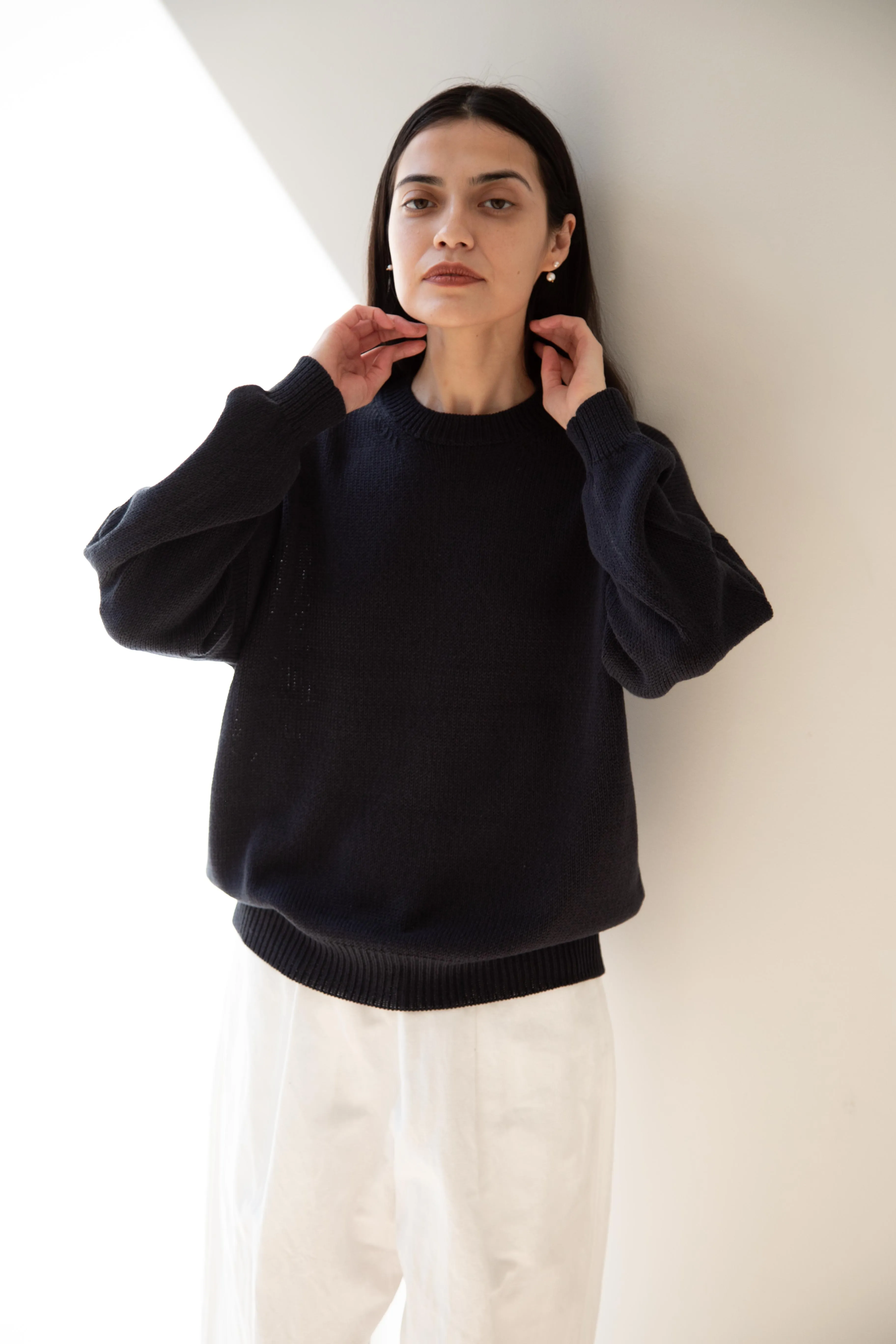 Arts & Science | Back Line Sweater in Dark Navy Cotton Silk