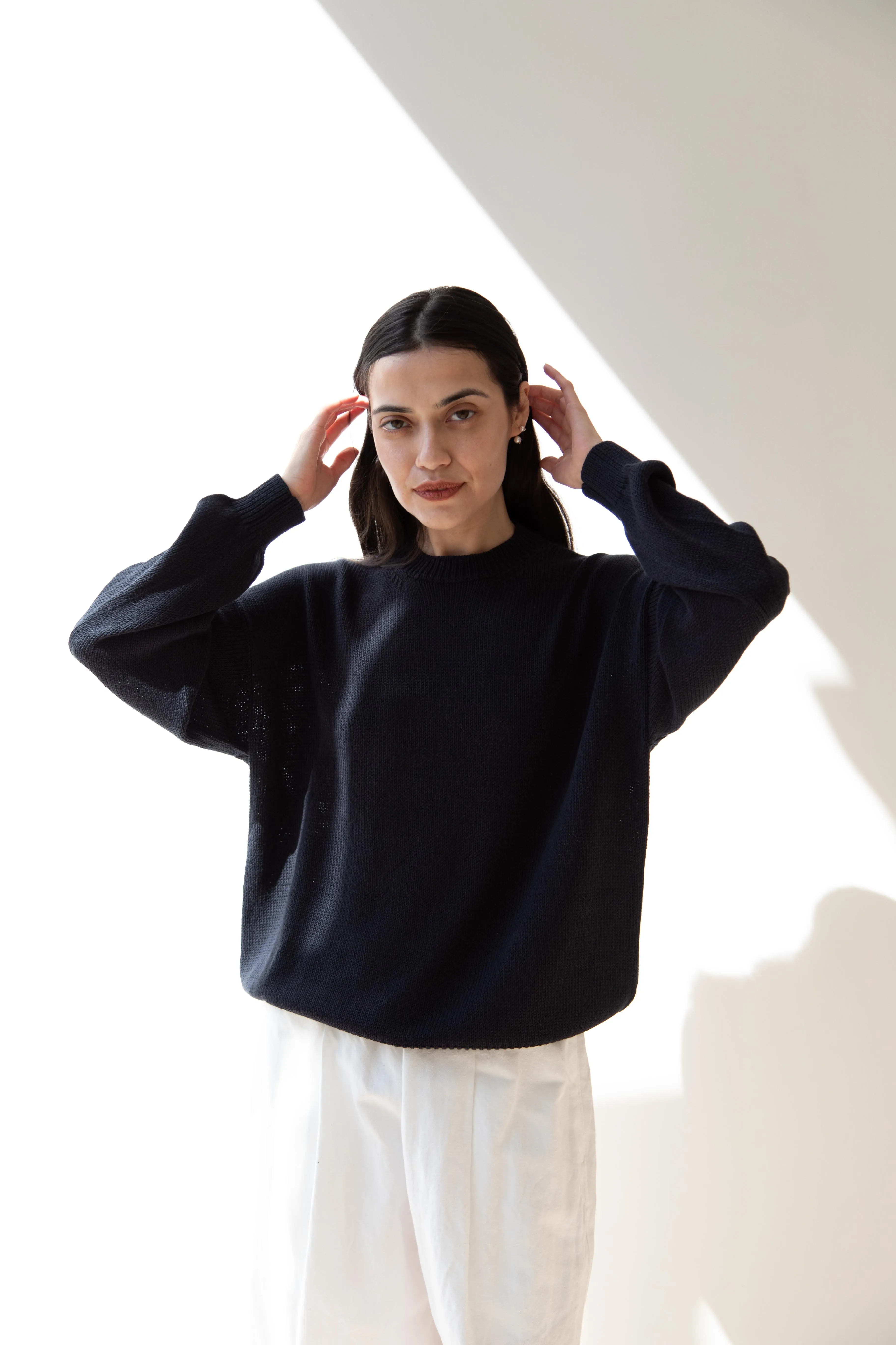 Arts & Science | Back Line Sweater in Dark Navy Cotton Silk