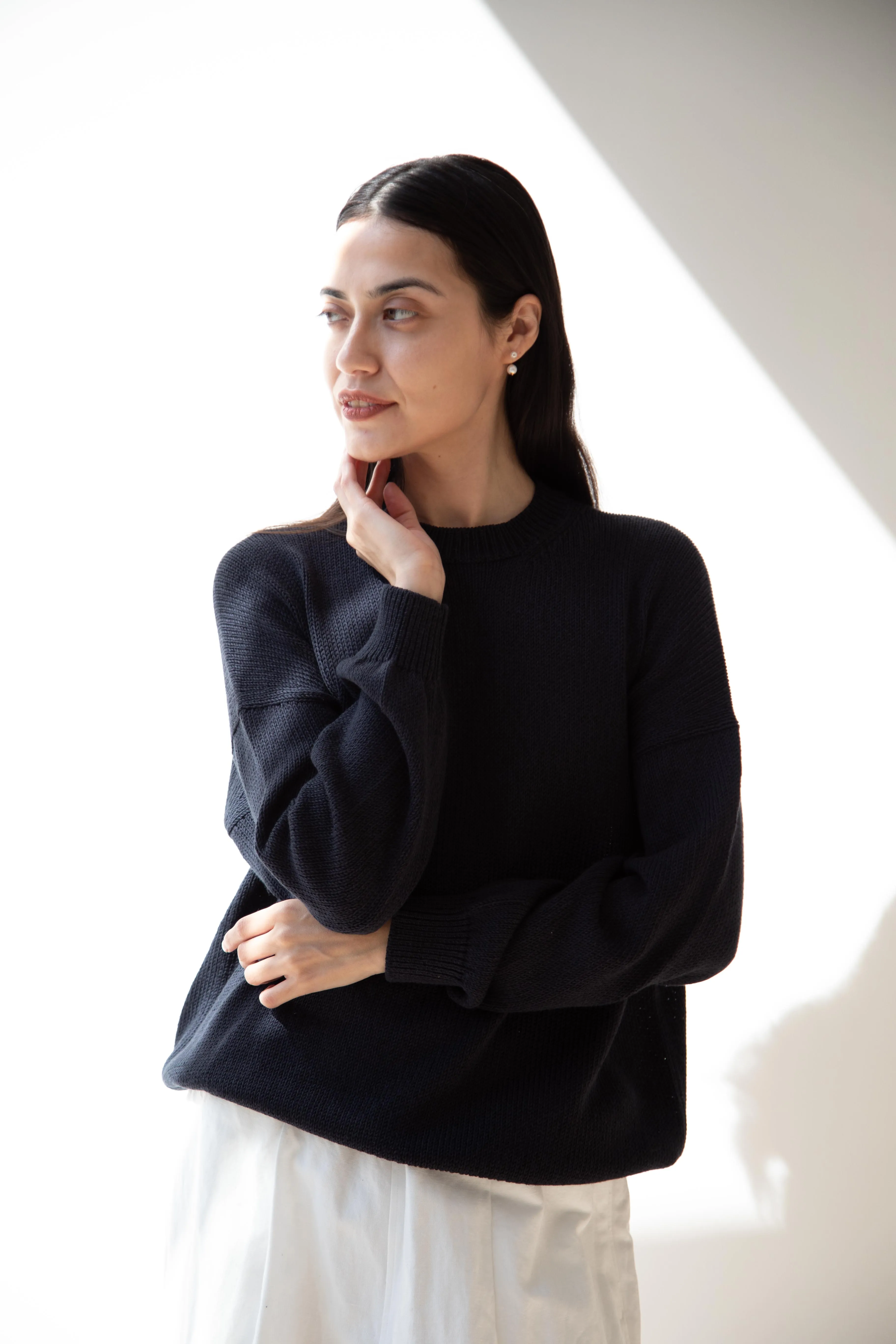 Arts & Science | Back Line Sweater in Dark Navy Cotton Silk