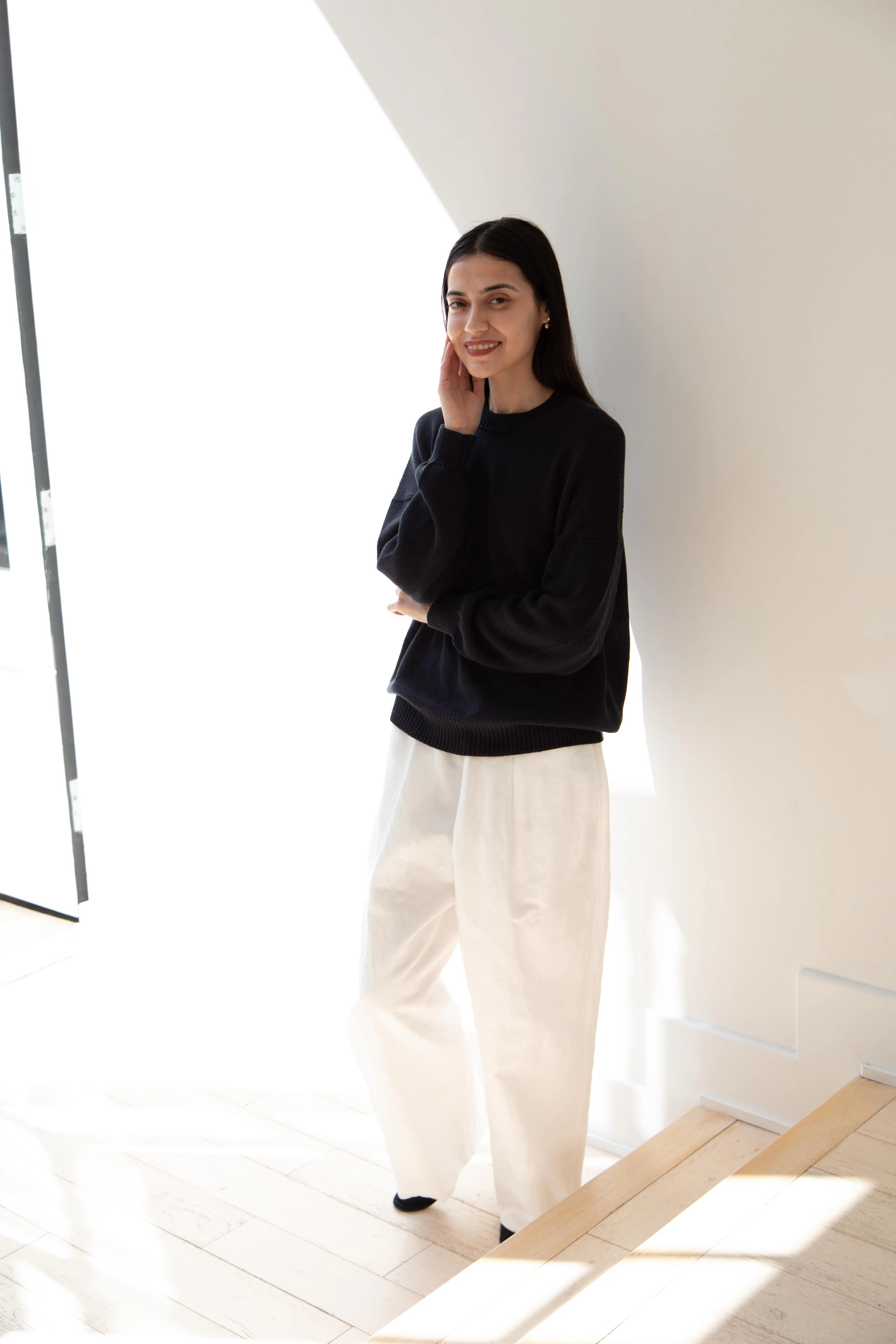 Arts & Science | Back Line Sweater in Dark Navy Cotton Silk