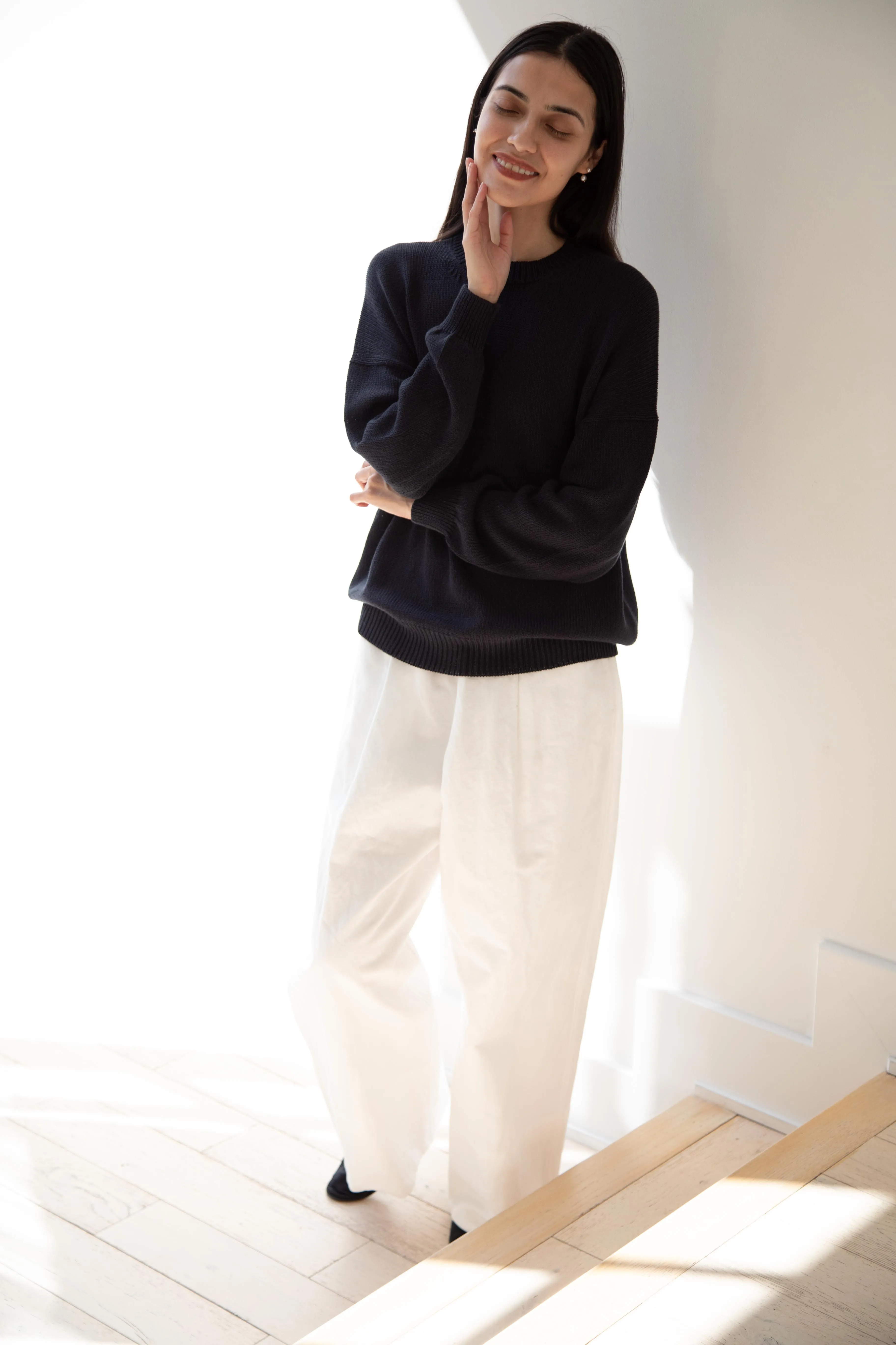 Arts & Science | Back Line Sweater in Dark Navy Cotton Silk