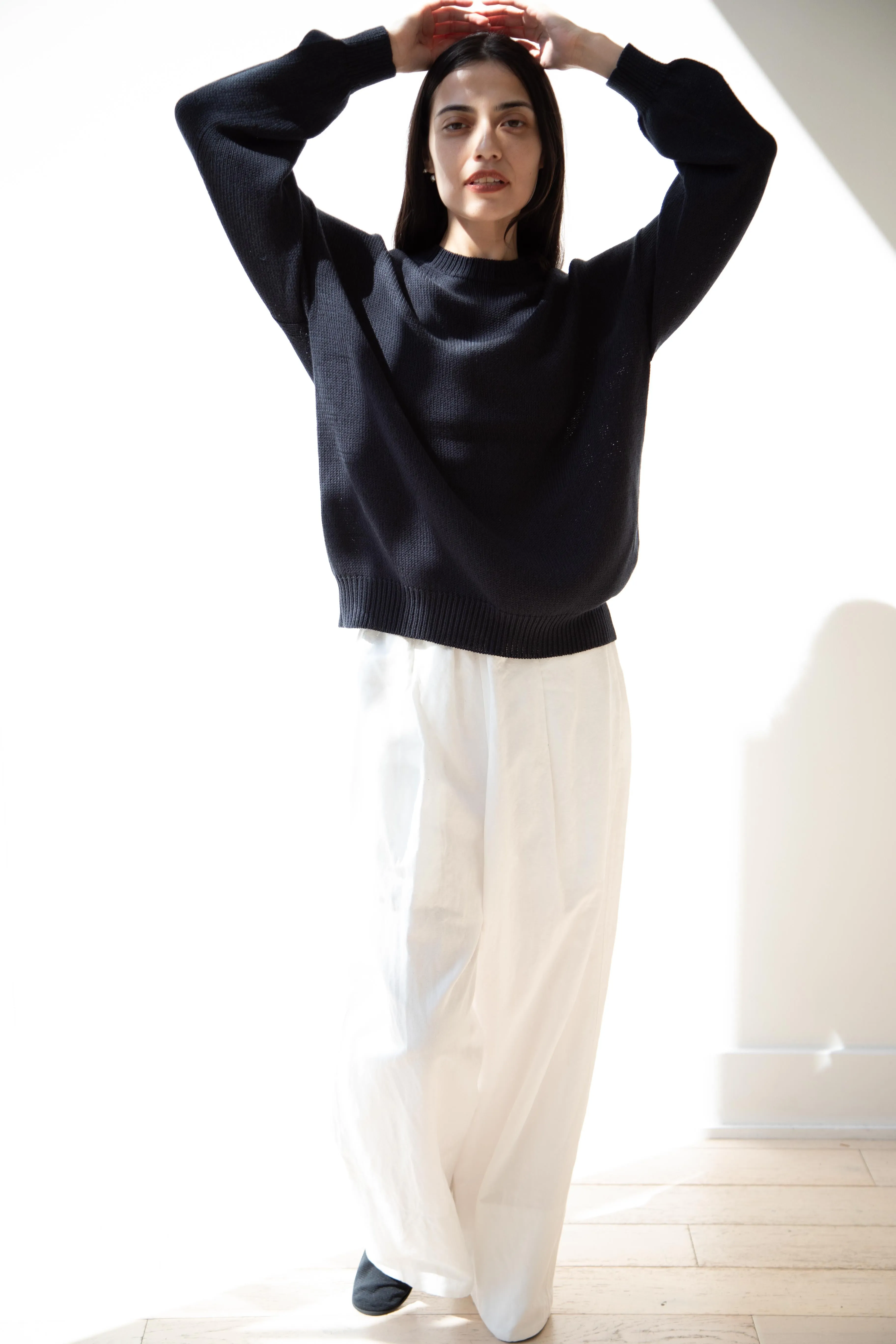 Arts & Science | Back Line Sweater in Dark Navy Cotton Silk