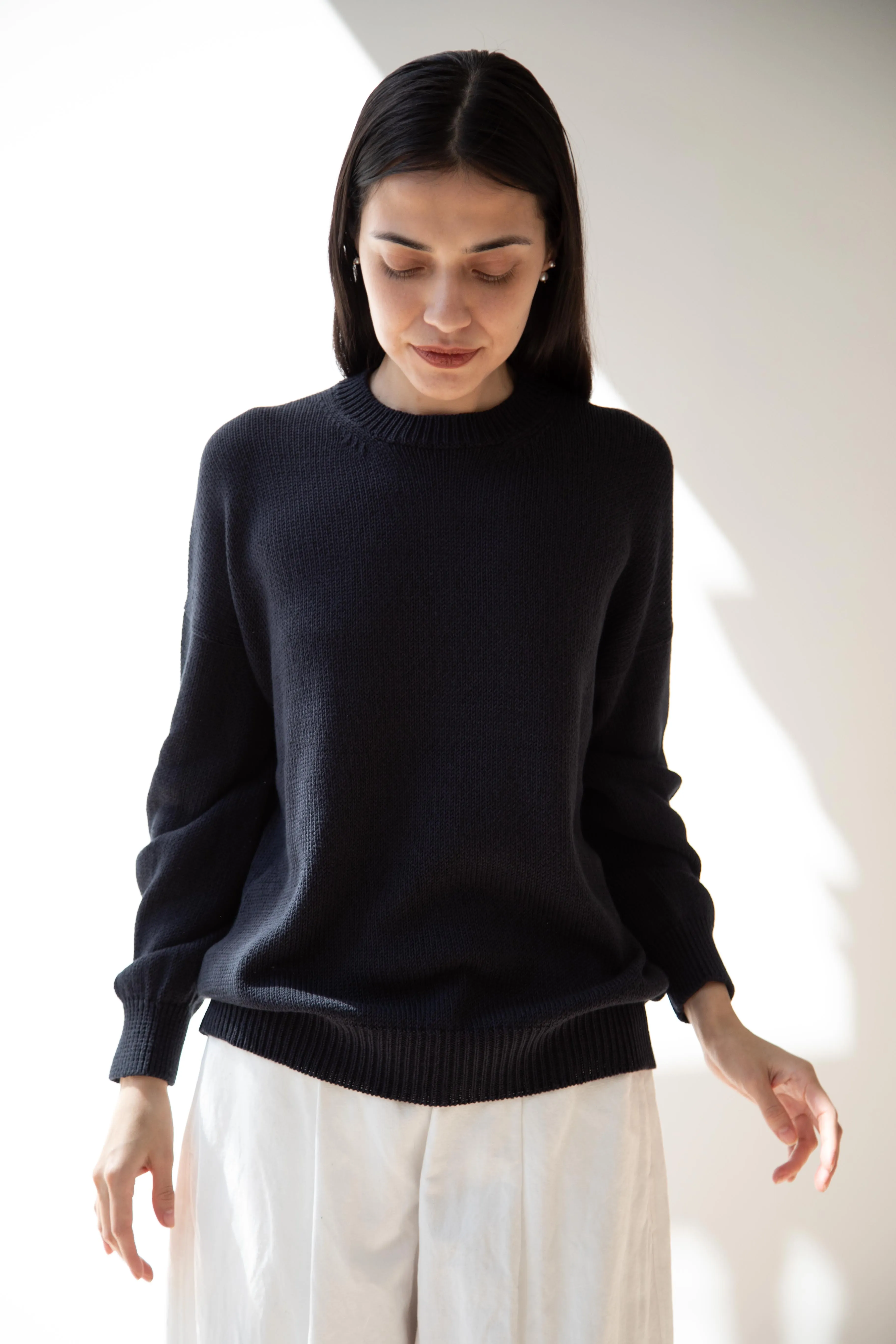 Arts & Science | Back Line Sweater in Dark Navy Cotton Silk