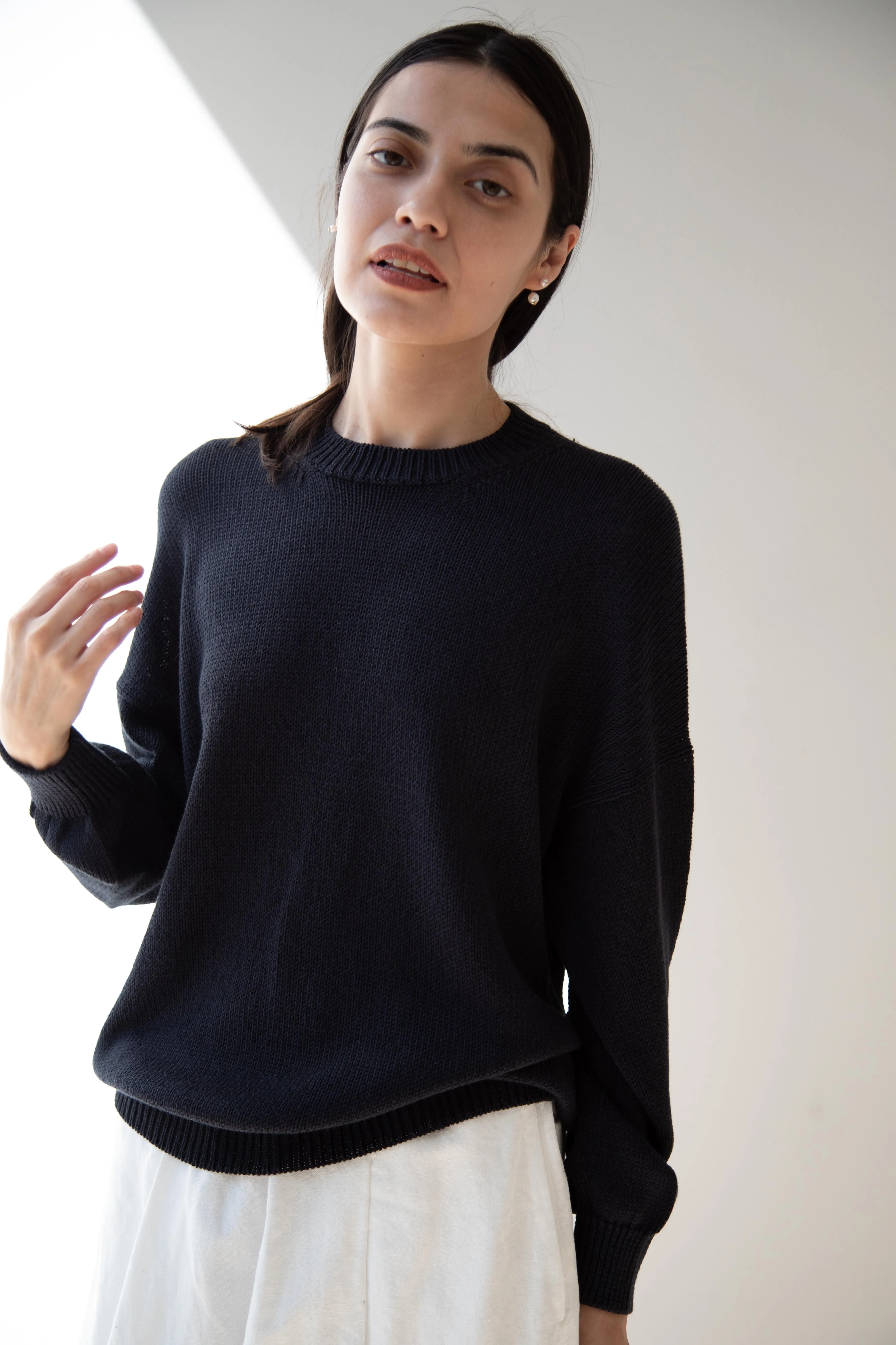 Arts & Science | Back Line Sweater in Dark Navy Cotton Silk