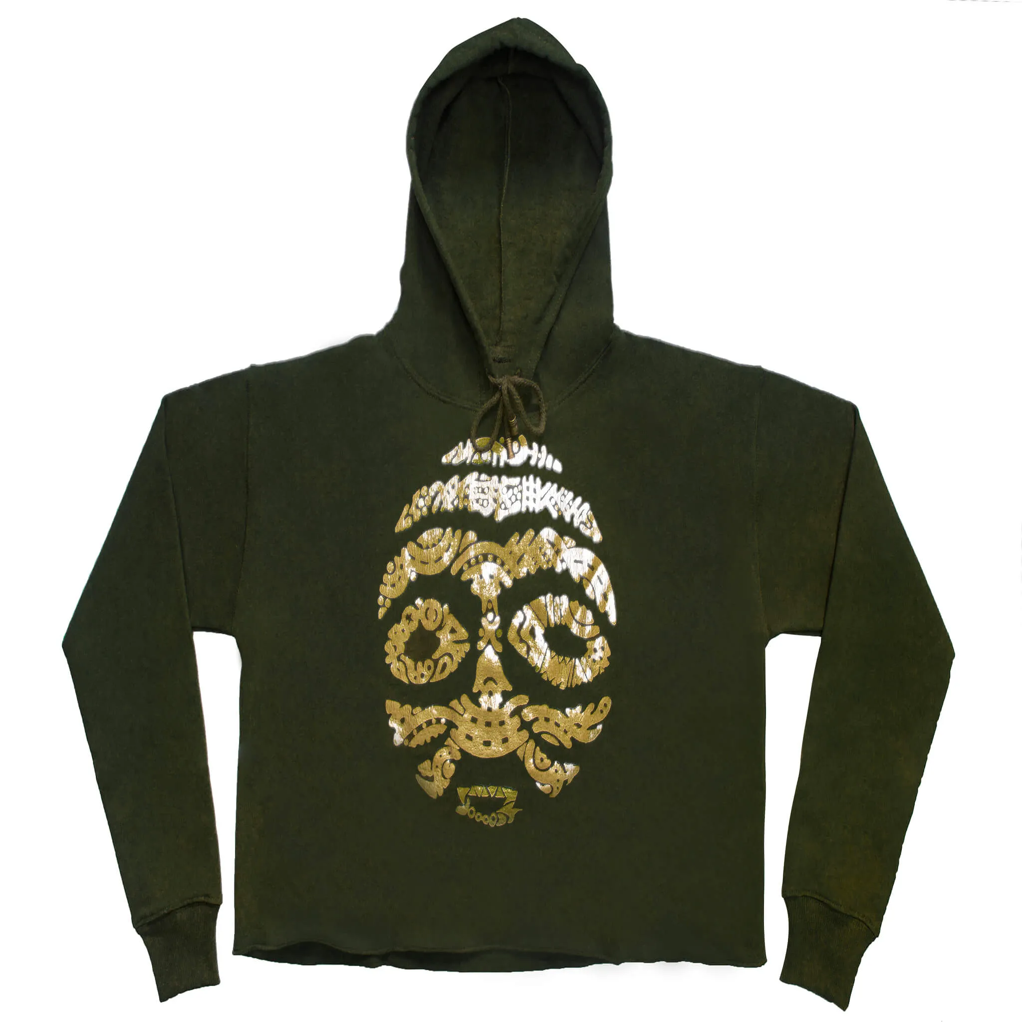 ASHANTI GOLD METALLIC WARRIOR MASK (LADIES CROPPED FRENCH TERRY HOODIE)