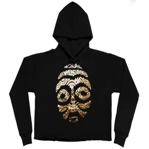 ASHANTI GOLD METALLIC WARRIOR MASK (LADIES CROPPED FRENCH TERRY HOODIE)