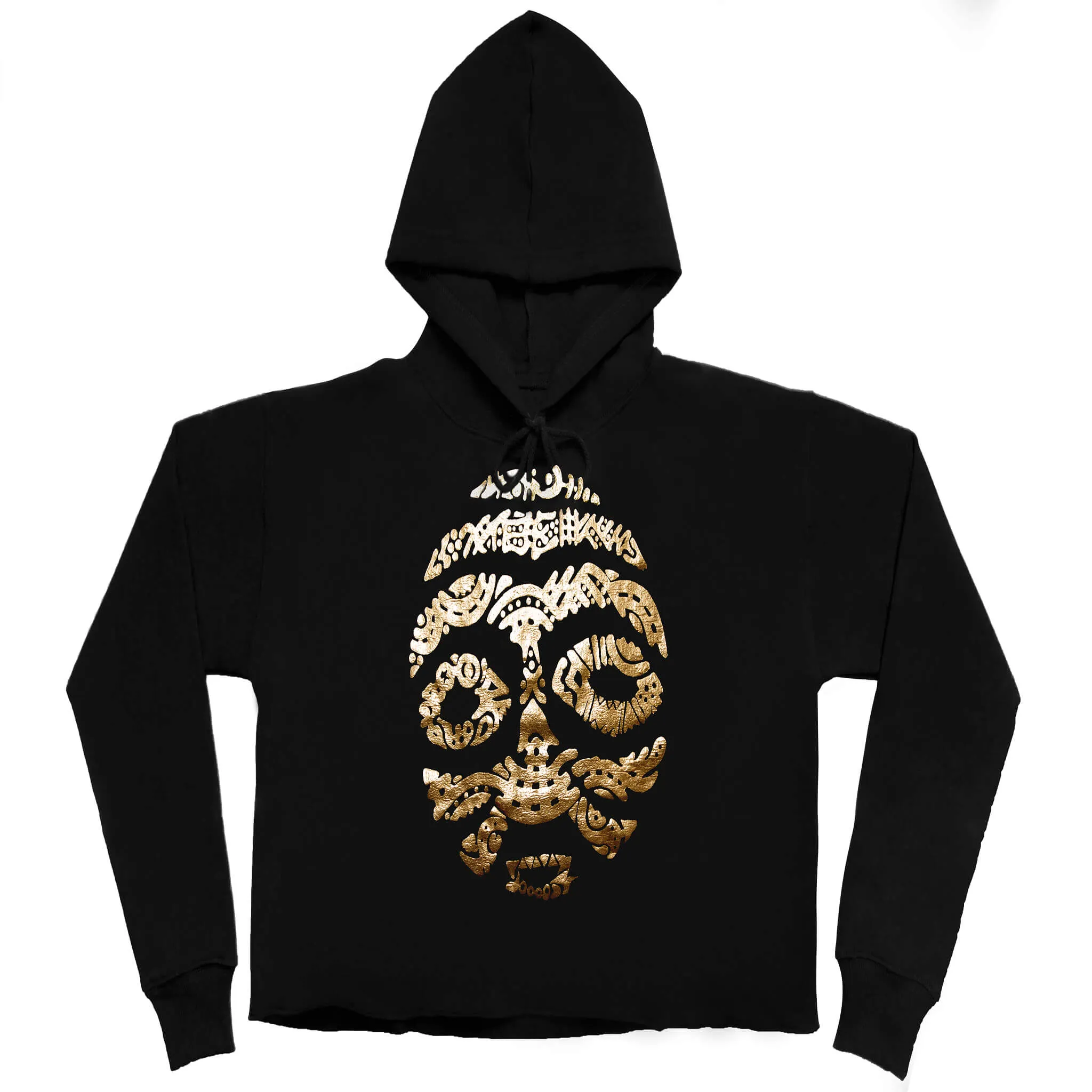 ASHANTI GOLD METALLIC WARRIOR MASK (LADIES CROPPED FRENCH TERRY HOODIE)