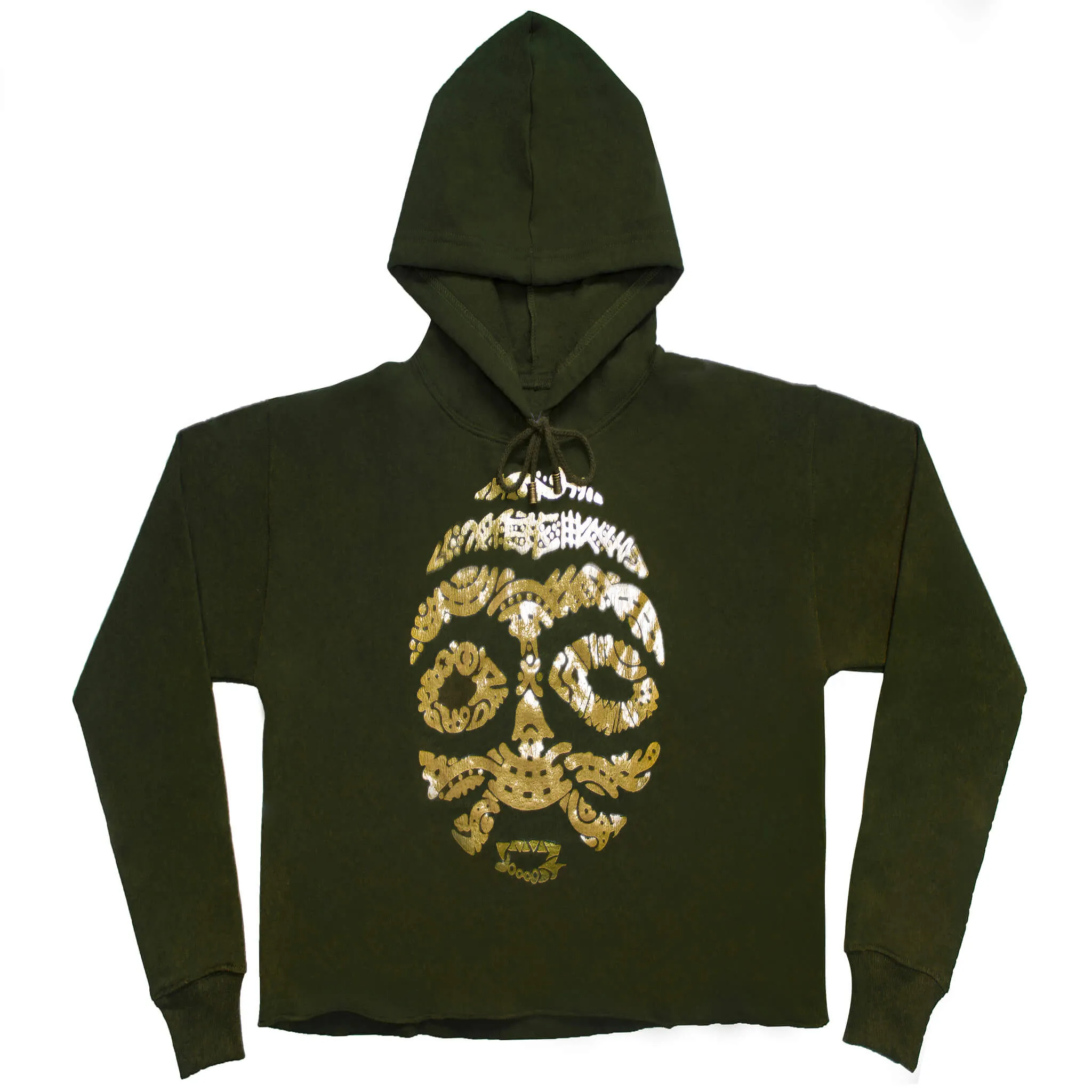 ASHANTI GOLD METALLIC WARRIOR MASK (LADIES CROPPED FRENCH TERRY HOODIE)