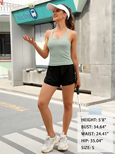 ATTRACO Women Seamless Workout Crop Tops Ribbed Athletic Tank with Built in Bra Green