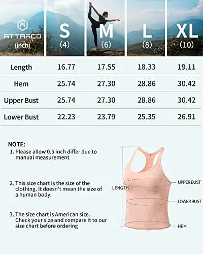 ATTRACO Women Yoga Racerback Tank Tops with Built in Bra Tight Fit Ribbed Crop Top Blue
