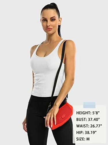 ATTRACO Women's Seamless Workout Crop Top Ribbed Yoga Racerback Built in Bra Tank White