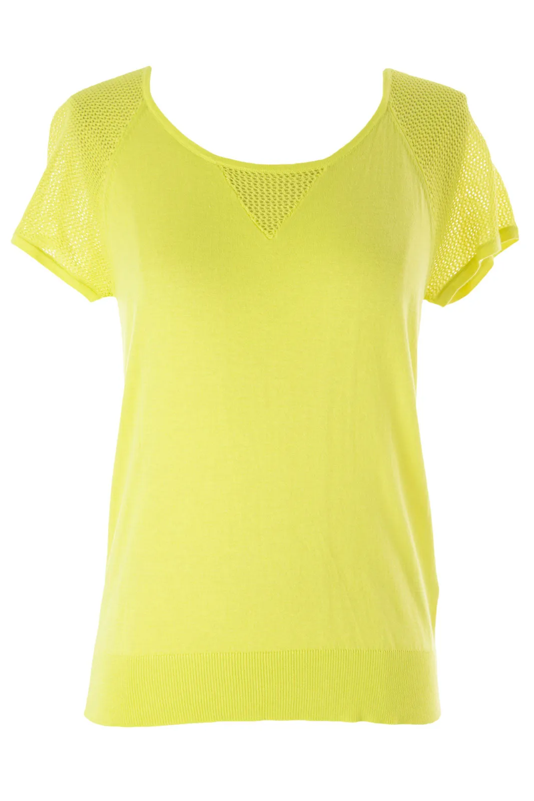 August Silk Women's Petite Mesh Inset Short Sleeve Sweater NWT $48