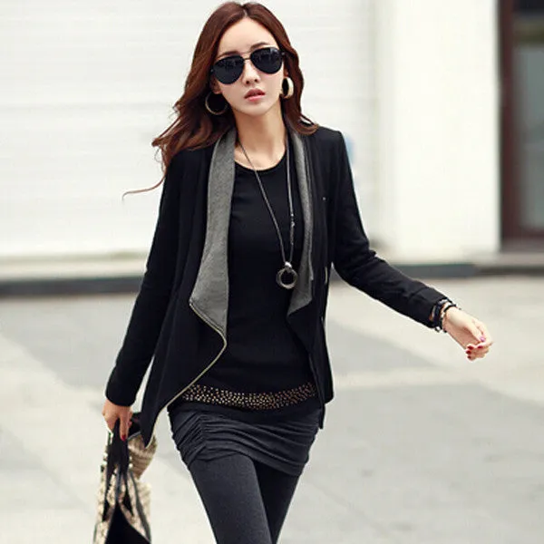 Autumn Winter Women Basic Coat Jackets Korean Style Slim Turn Down Collar Side Zipper Cardigan Plus Size Outerwear S-2XL