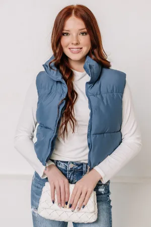 Back In Cropped Puff Vest | Blue