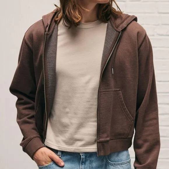 BDG Bonfire Cropped Full-Zip Hoodie Sweatshirt Chocolate  Med NWT unisex