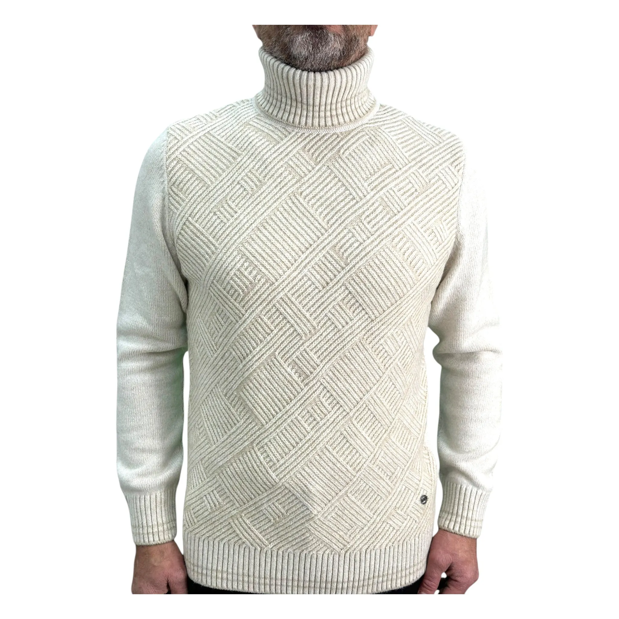 Beige Men's Chunky Turtleneck Sweater -100% Real  Wool