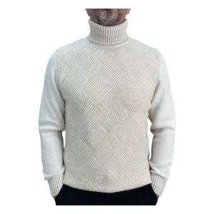 Beige Men's Chunky Turtleneck Sweater -100% Real  Wool