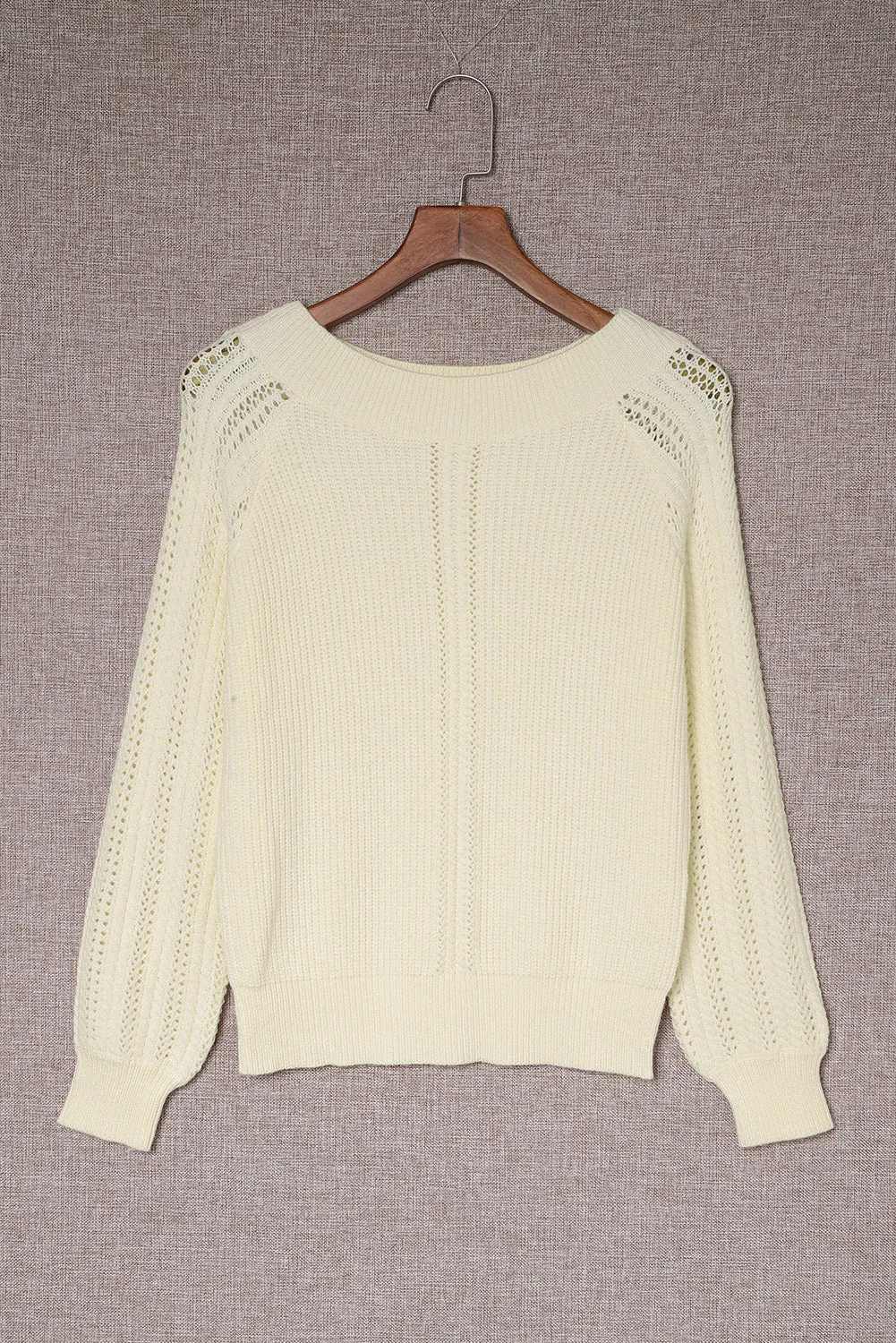 Beige Plain Off Shoulder Knit Pullover Sweater