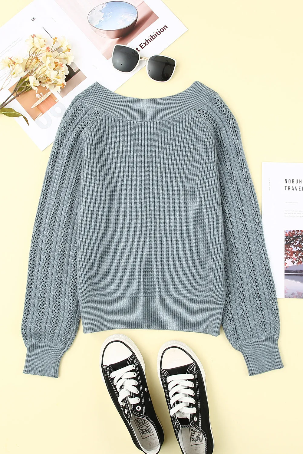 Beige Plain Off Shoulder Knit Pullover Sweater