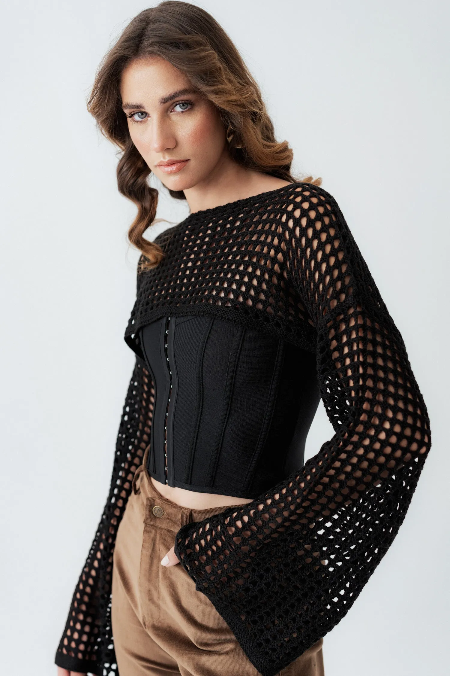 Black Cropped Knit Sweater