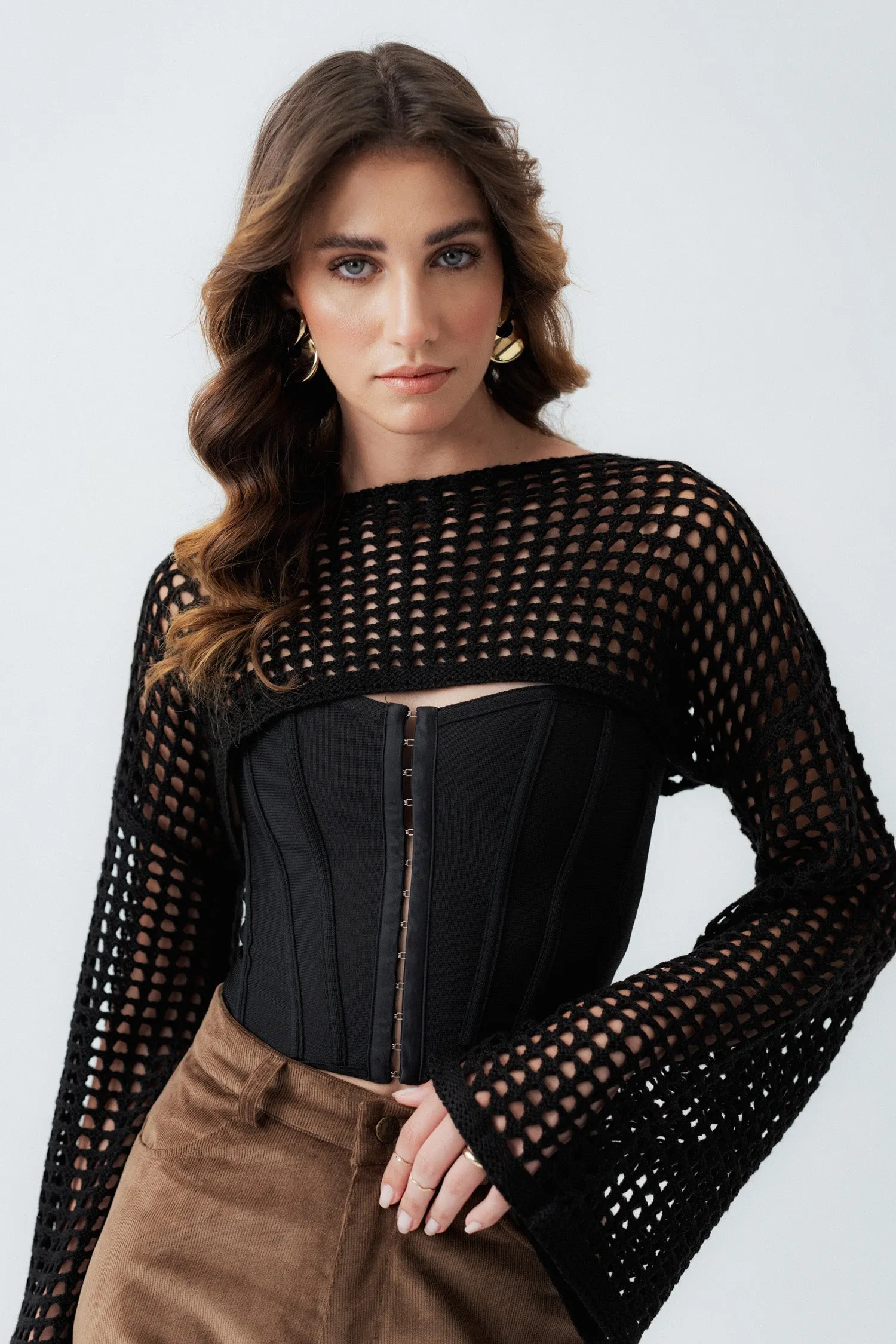 Black Cropped Knit Sweater
