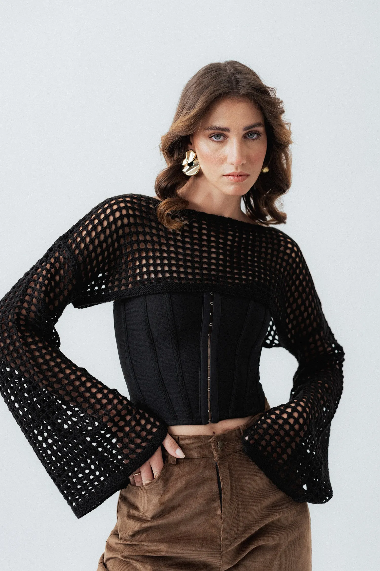 Black Cropped Knit Sweater