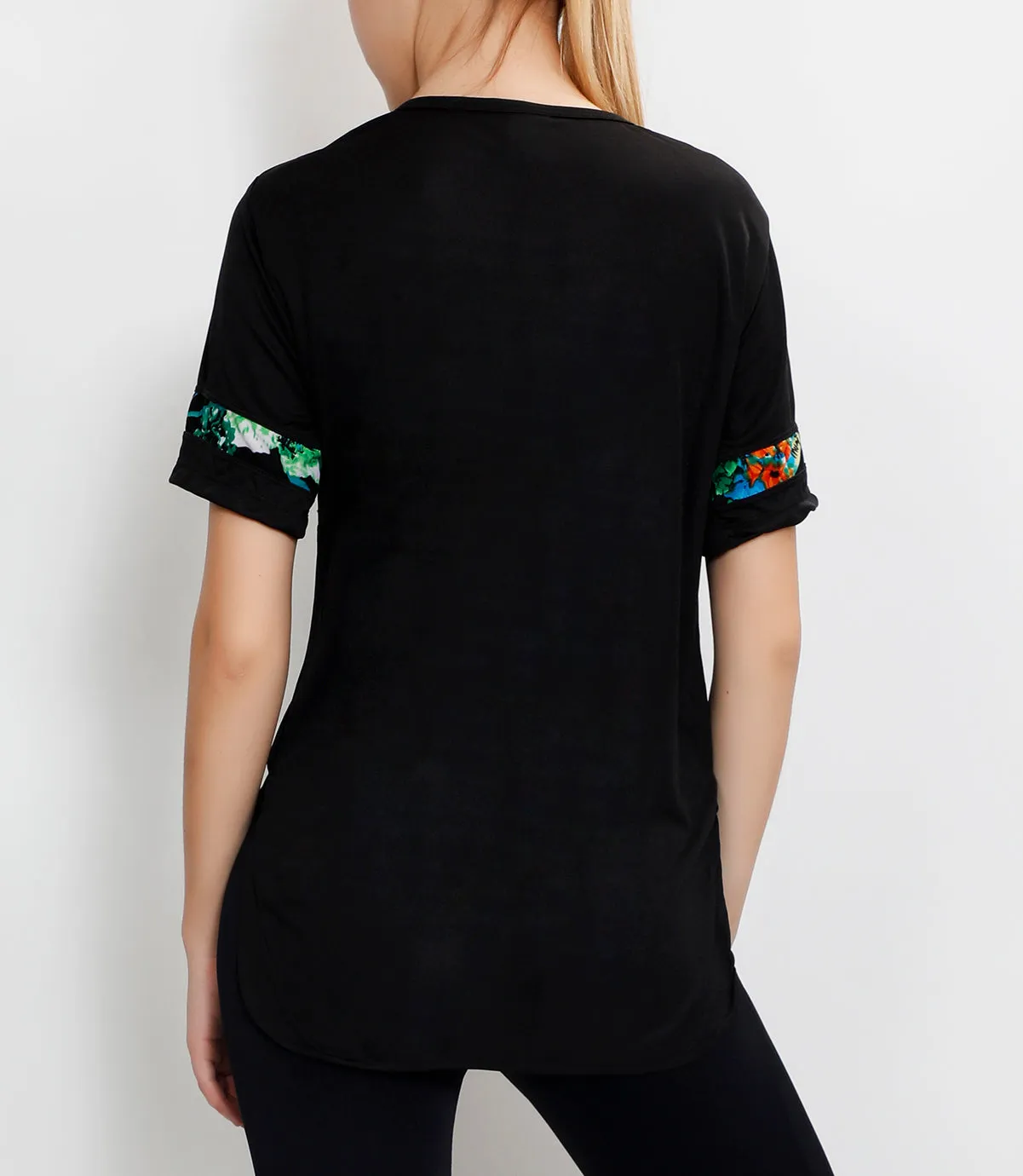 Black Floral Long T-Shirt