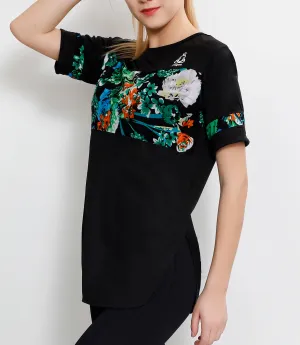 Black Floral Long T-Shirt