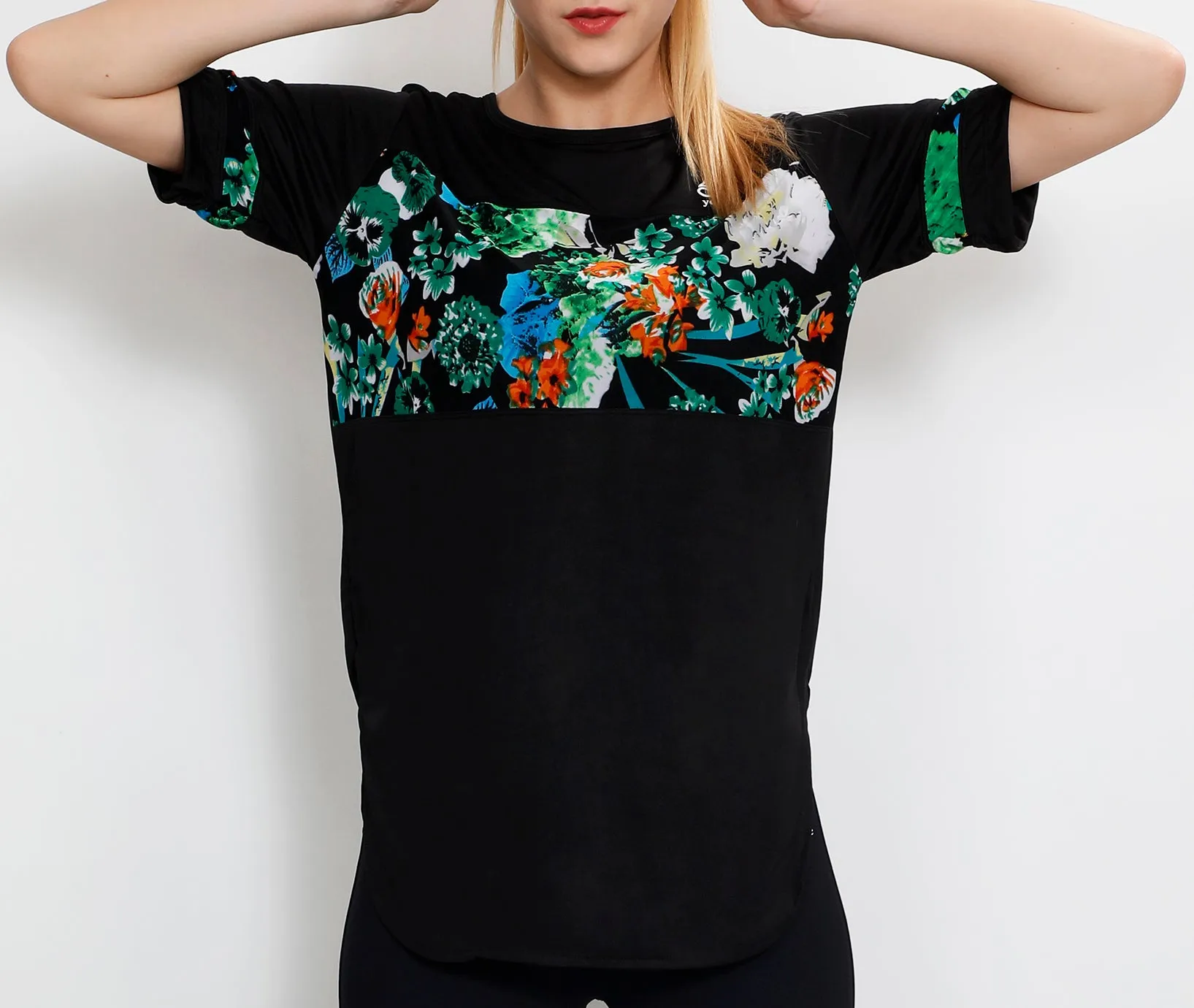 Black Floral Long T-Shirt