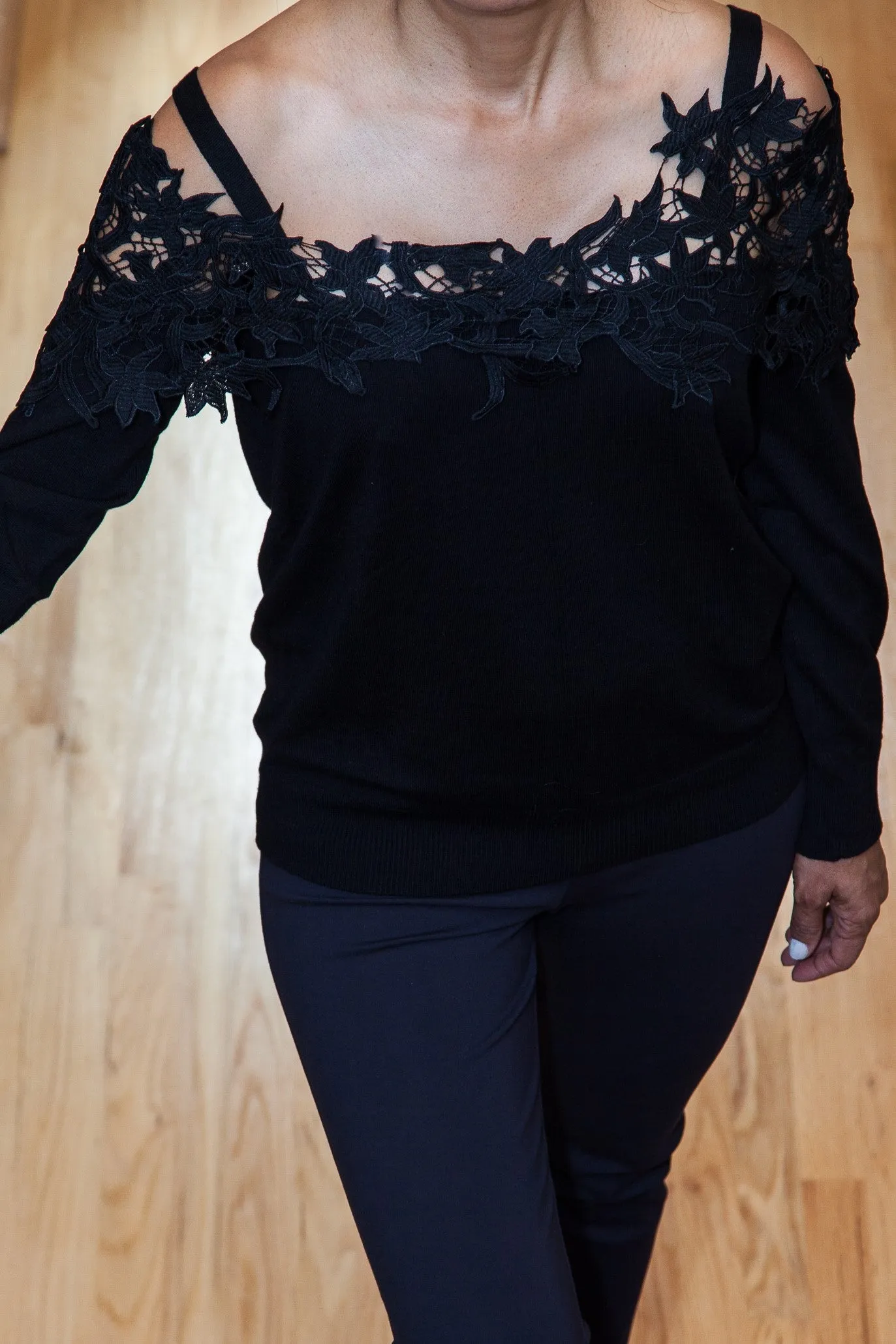 Black Open Shoulder Sweater