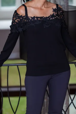 Black Open Shoulder Sweater