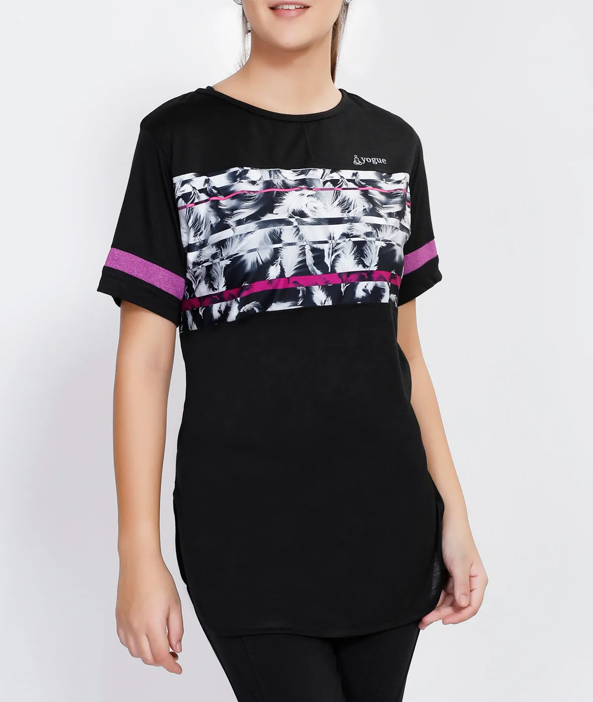 Black Pink Stripes Long T-Shirt