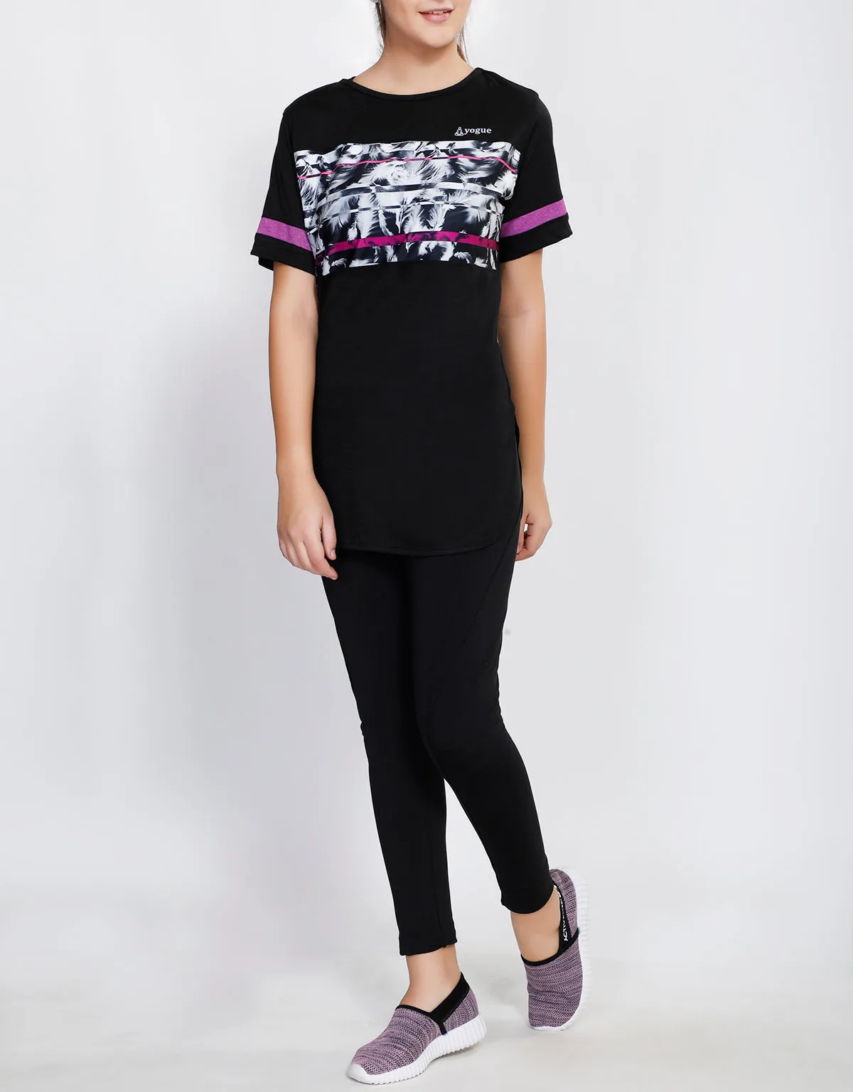 Black Pink Stripes Long T-Shirt