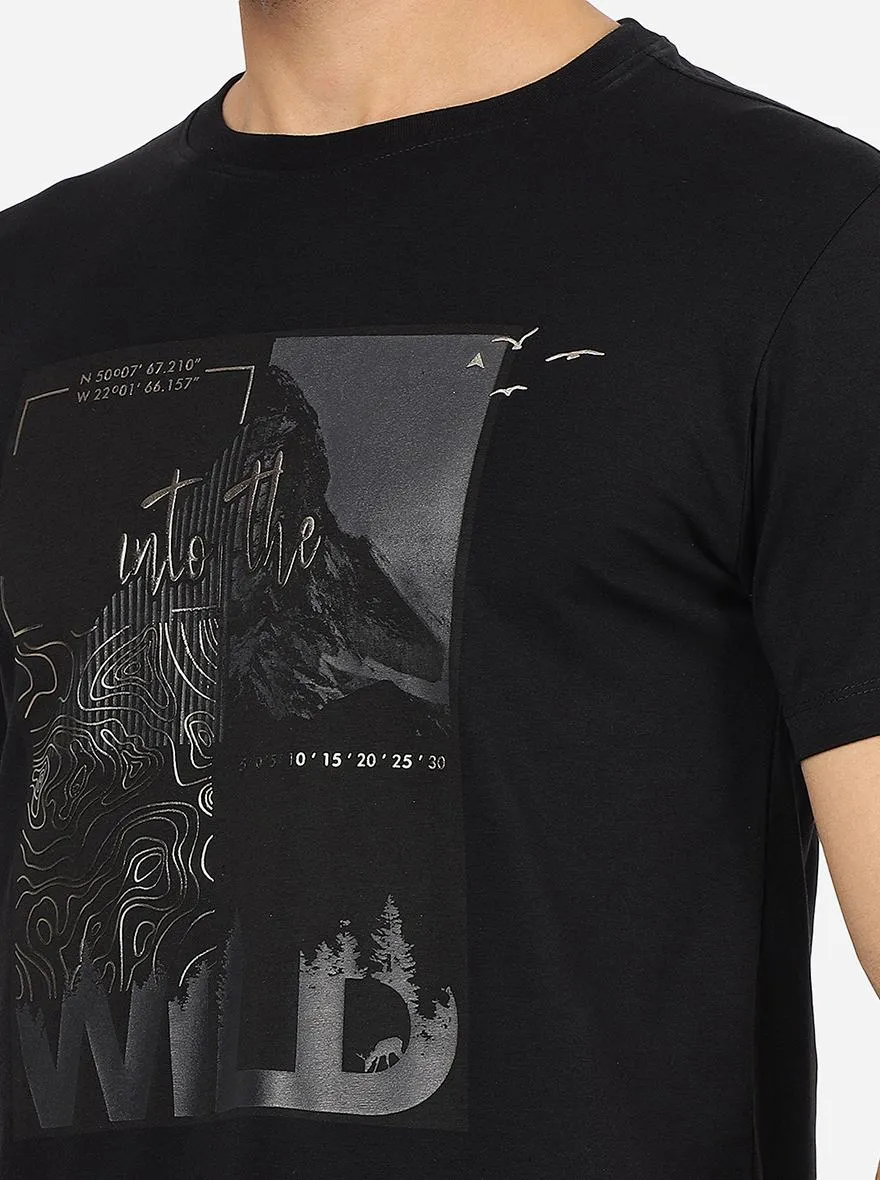 Black Printed Slim Fit T-Shirt | JadeBlue