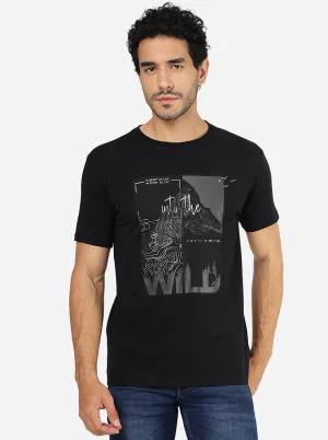Black Printed Slim Fit T-Shirt | JadeBlue