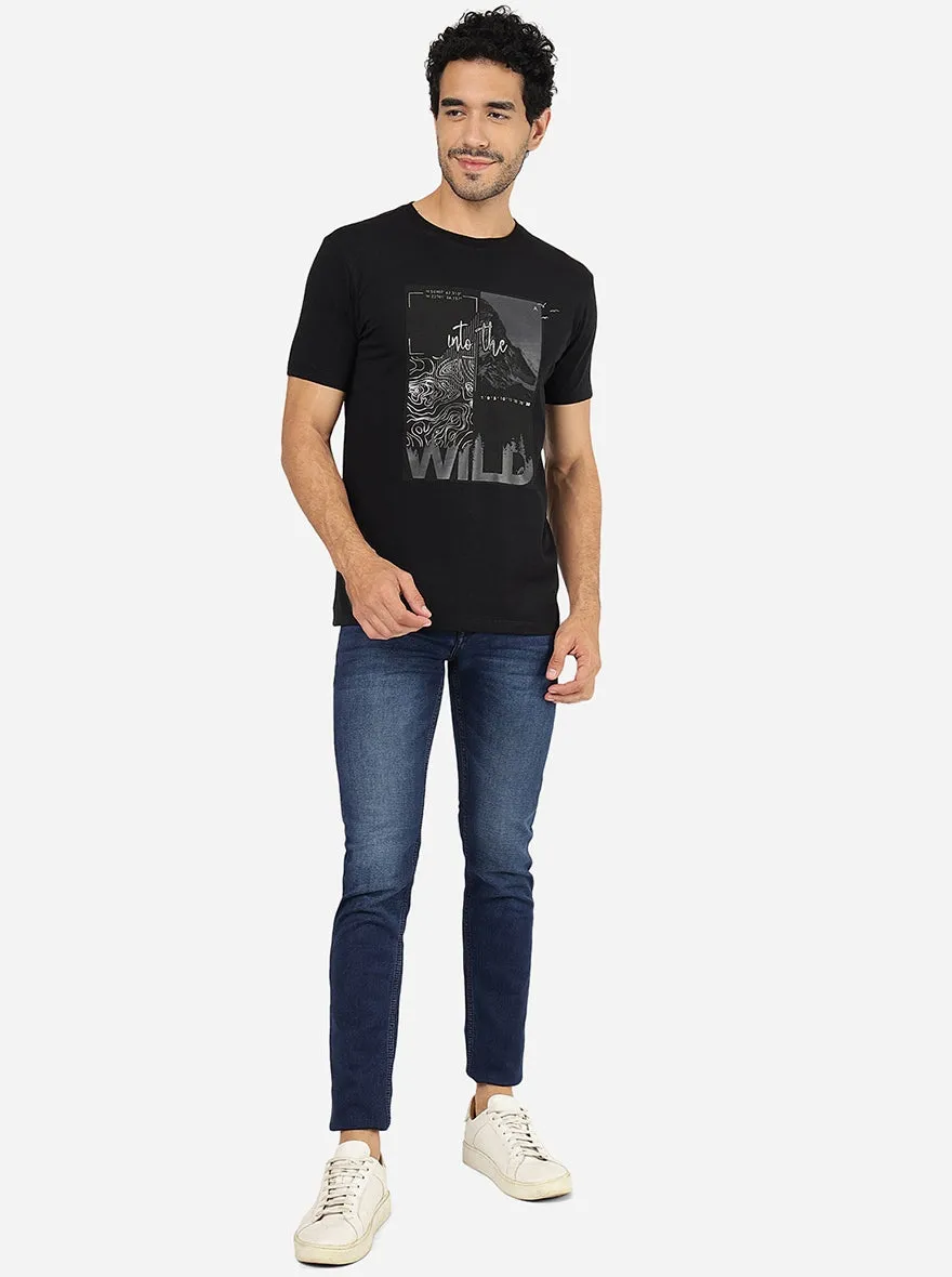 Black Printed Slim Fit T-Shirt | JadeBlue