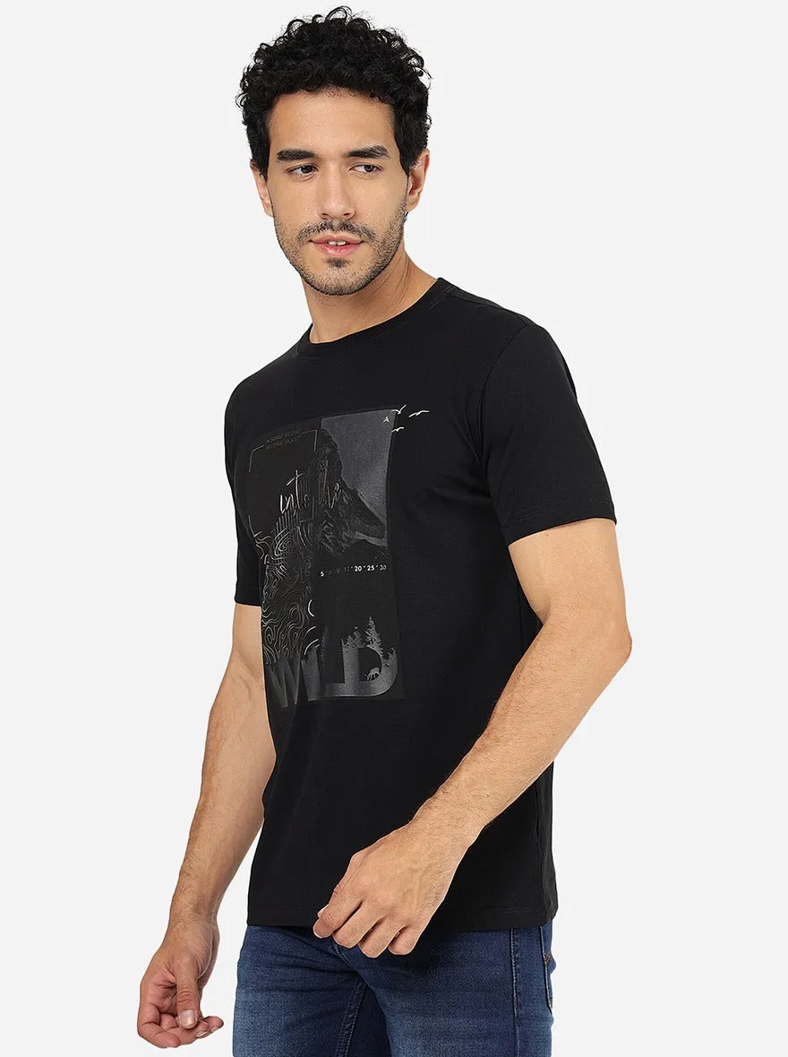 Black Printed Slim Fit T-Shirt | JadeBlue