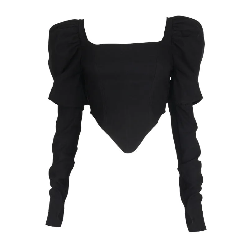 Black Puffy Sleeve Crop Top