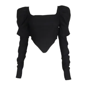 Black Puffy Sleeve Crop Top