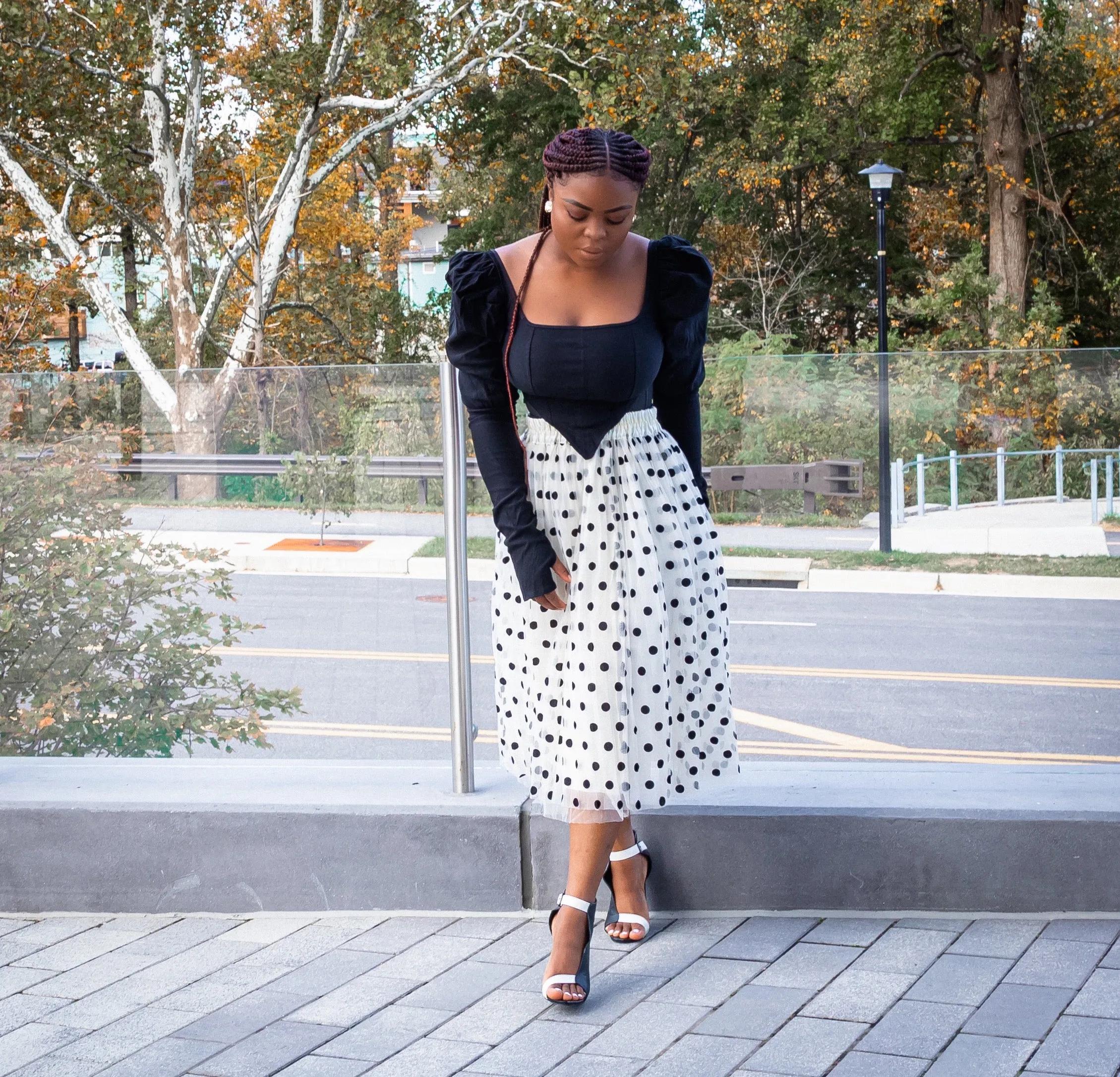 Black Puffy Sleeve Crop Top