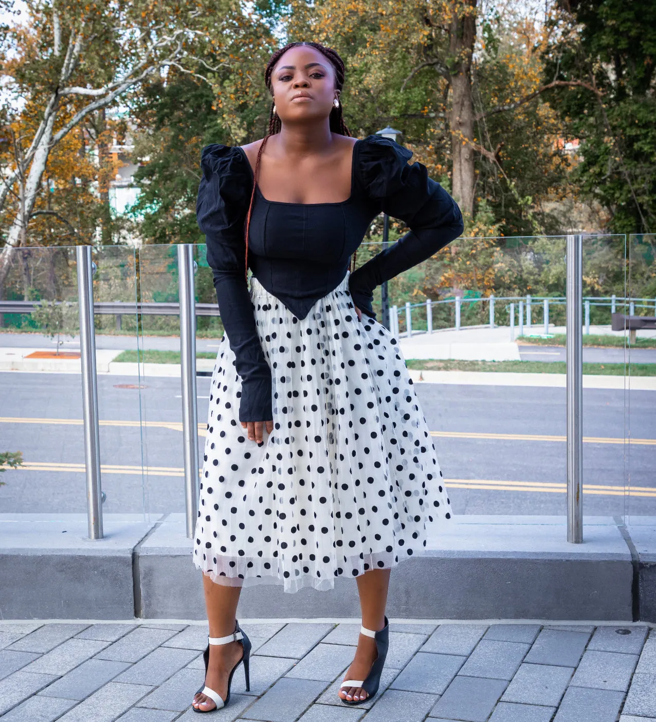Black Puffy Sleeve Crop Top