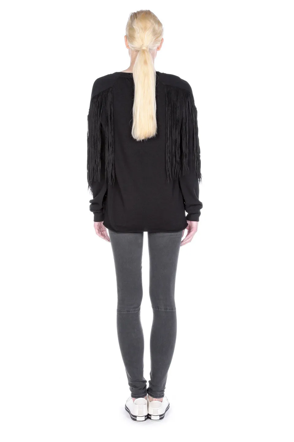BLK DNM Women's Black Fringe Detail Sweatshirt $359 NWOT