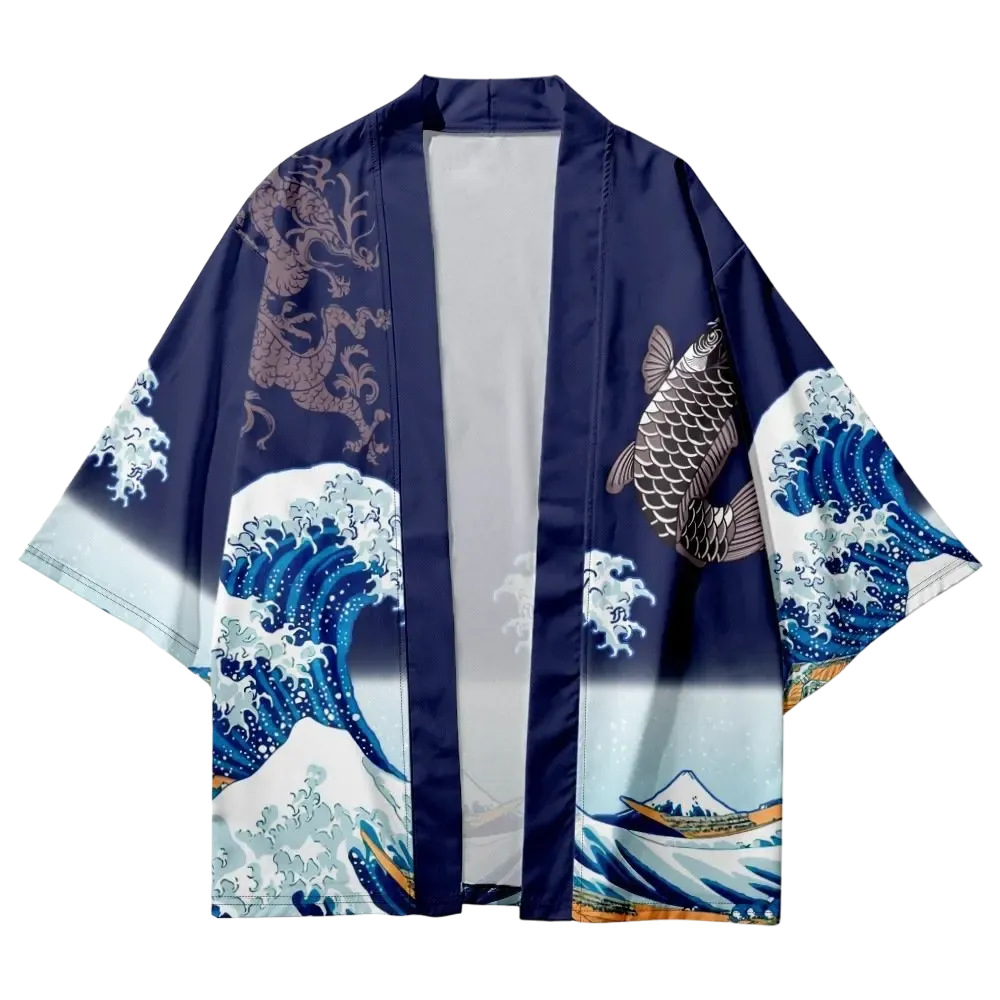 Blue Wave Carp Yukata Top