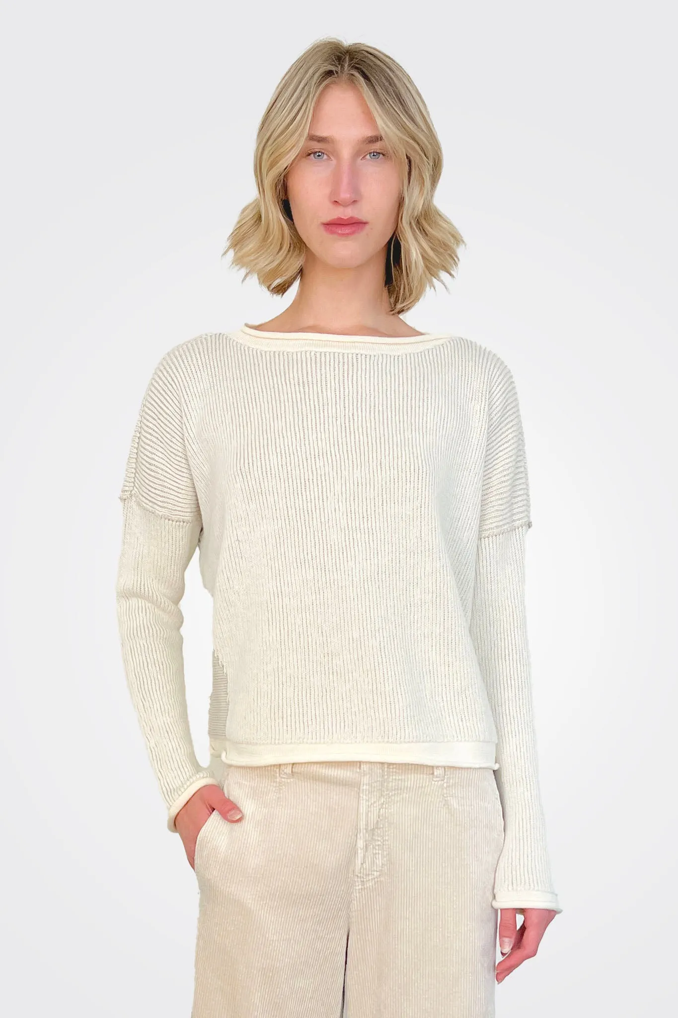 Boat Neck Ribbed Sweater - Cream