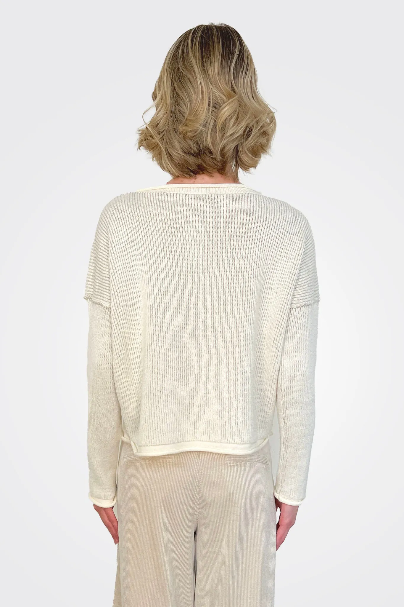 Boat Neck Ribbed Sweater - Cream