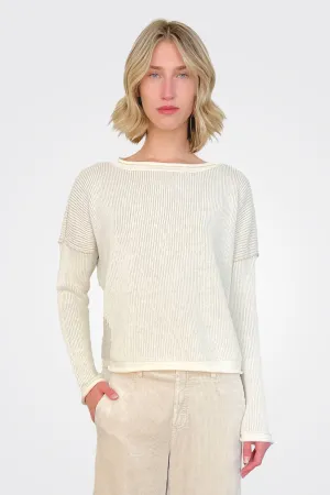 Boat Neck Ribbed Sweater - Cream
