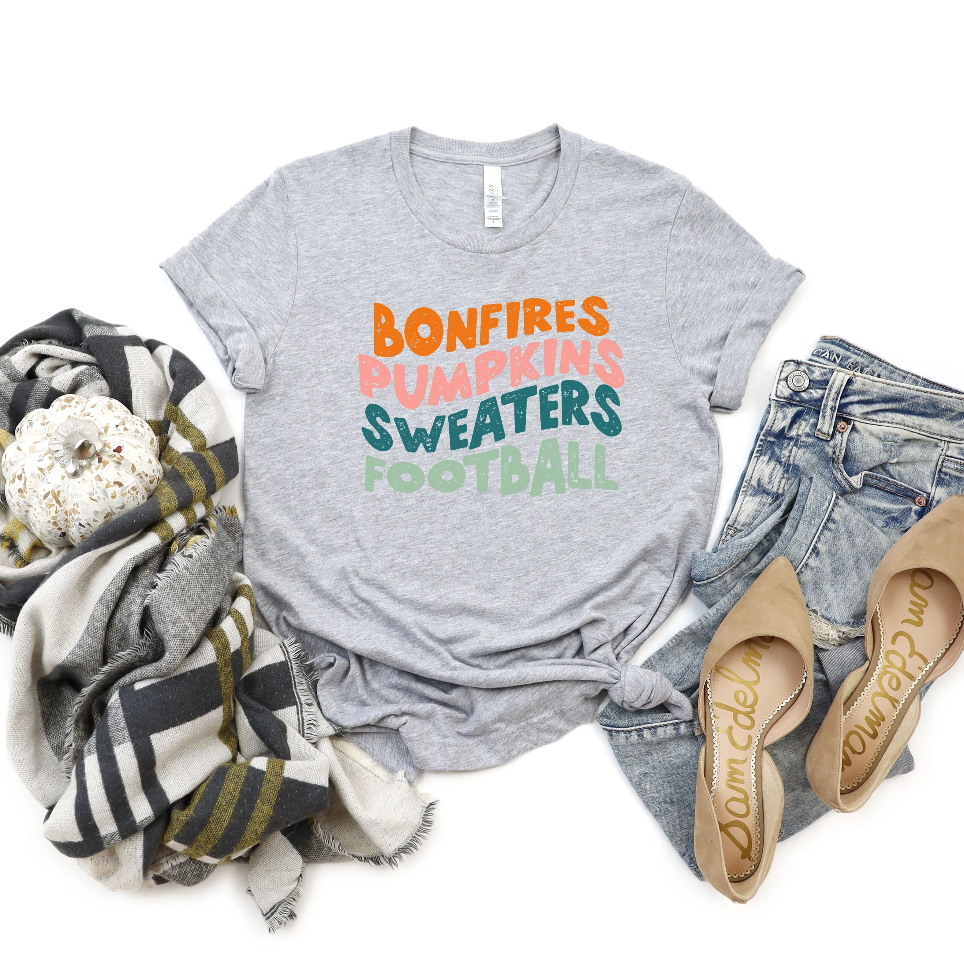 Bonfires Pumpkins Sweaters Football | Short Sleeve Crew Neck