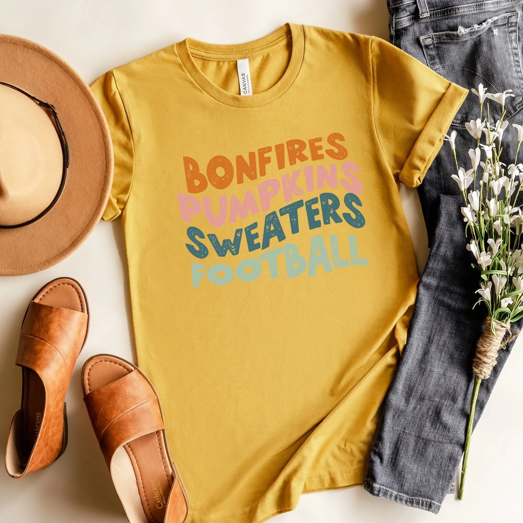 Bonfires Pumpkins Sweaters Football | Short Sleeve Crew Neck